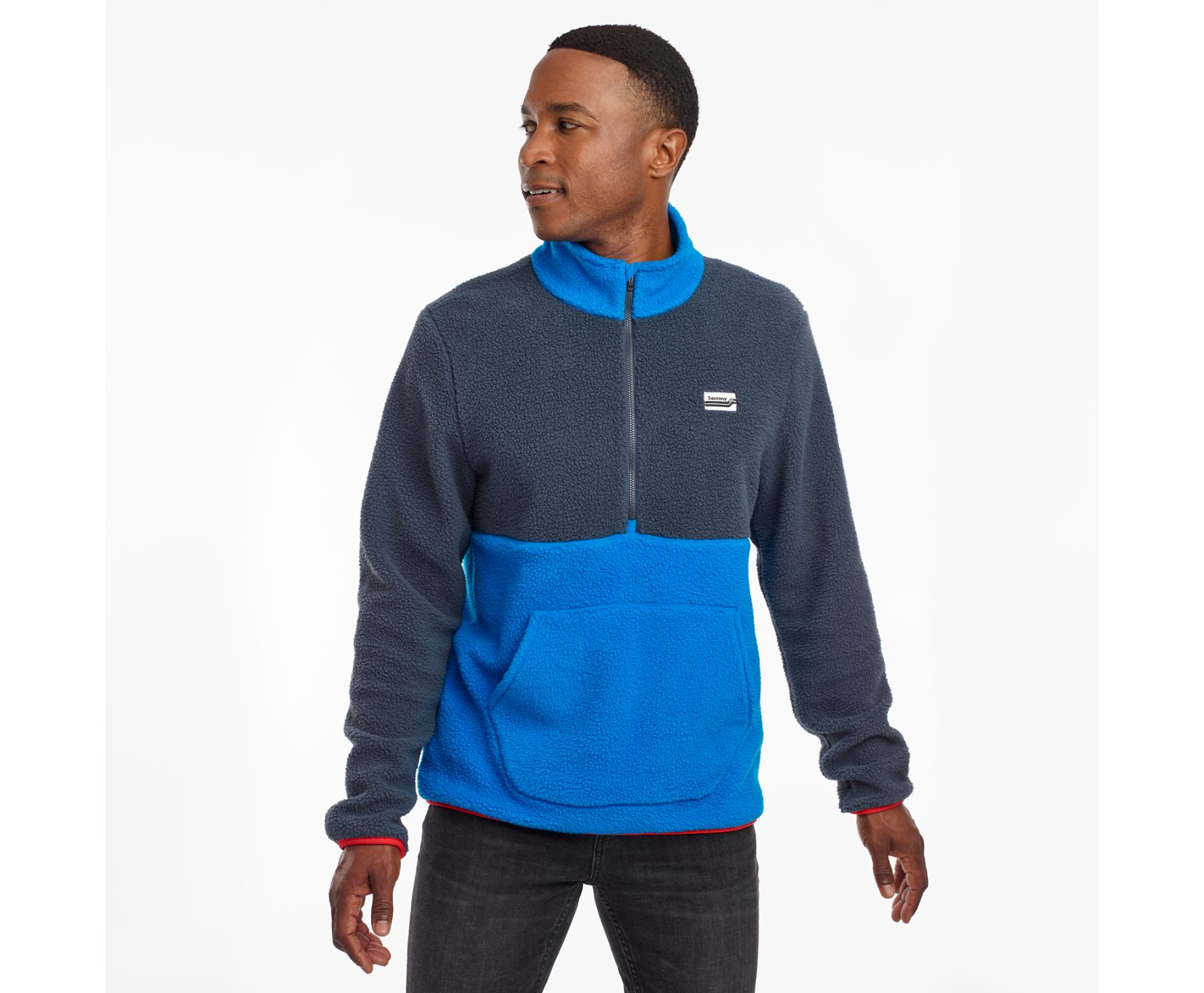 Men's Saucony Fireside Fleece Anorak Jackets Blue | Singapore 673VRWD